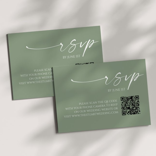 Elegant Sage Green QR Code Wedding RSVP Card (Creator Uploaded)