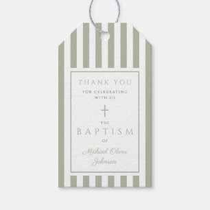 Elegant Sage Green Religious Cross Baptism Gift Tags