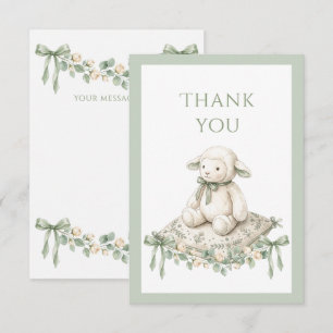 Elegant Sage Green Ribbon Vintage Lamb Thank You Card
