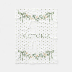 Elegant Sage Green Ribbon Vintage Personalised Fleece Blanket
