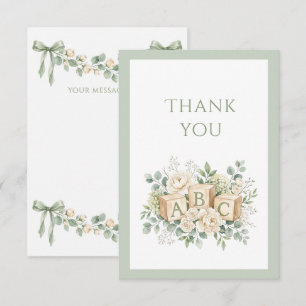 Elegant Sage Green Ribbon Vintage Personalised Thank You Card