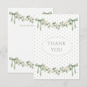 Elegant Sage Green Ribbon Vintage Personalised Thank You Card
