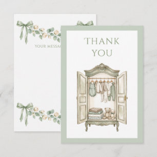 Elegant Sage Green Ribbon Vintage Wardrobe Thank You Card