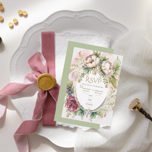 Elegant Sage Green Romantic Rustic Wedding RSVP Card