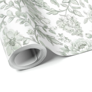 Elegant Sage Green Rose Floral Wrapping Paper