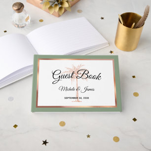 Elegant Sage Green Rose Gold Palm Tree Wedding Guest Book