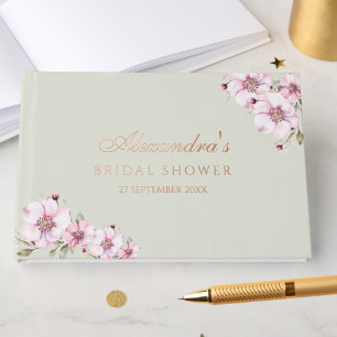 Elegant Sage Green Roses Floral Bridal Shower Guest Book