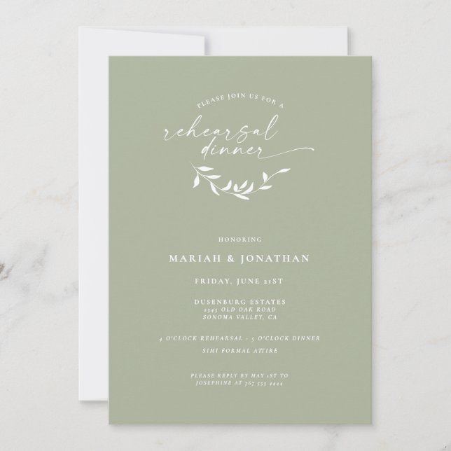 Elegant Sage Green Rustic Rehearsal Dinner Invitation (Front)