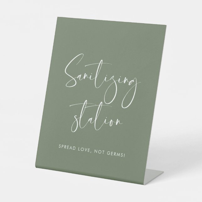 Elegant sage green Sanitising station wedding sign (Front)