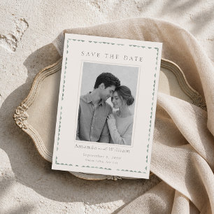 Elegant Sage Green Save the Date Card with Photo