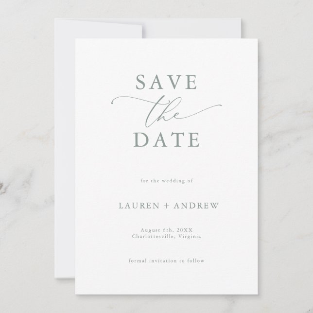 Elegant Sage Green Save the Date Invitation (Front)