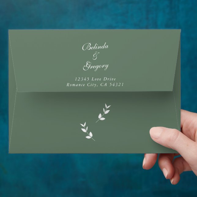 Elegant Sage Green Script 5x7 Wedding Invitation Envelope (Hand)