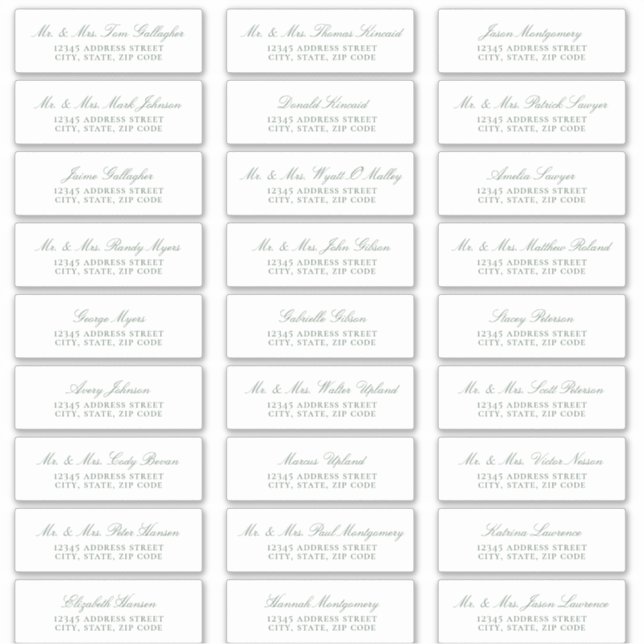 Elegant Sage Green Script Guest Address Labels (Front)