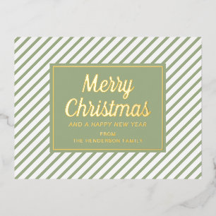 Elegant Sage Green Script Merry Christmas Gold Foil Holiday Postcard