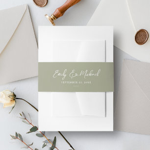 Elegant Sage Green Script Minimal Wedding Invitation Belly Band