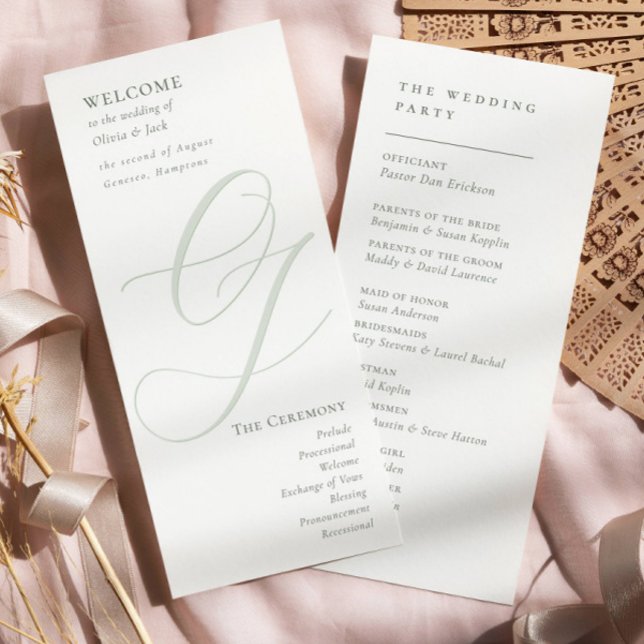 Elegant Sage Green Script Modern Wedding Program (Creator Uploaded)