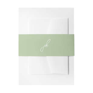 Elegant Sage Green Script Monogram Wedding Invitation Belly Band