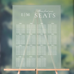 Elegant Sage Green Script Monogram Wedding Seat Acrylic Sign