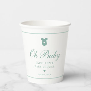 Elegant Sage Green Script Oh Baby Shower Paper Cups