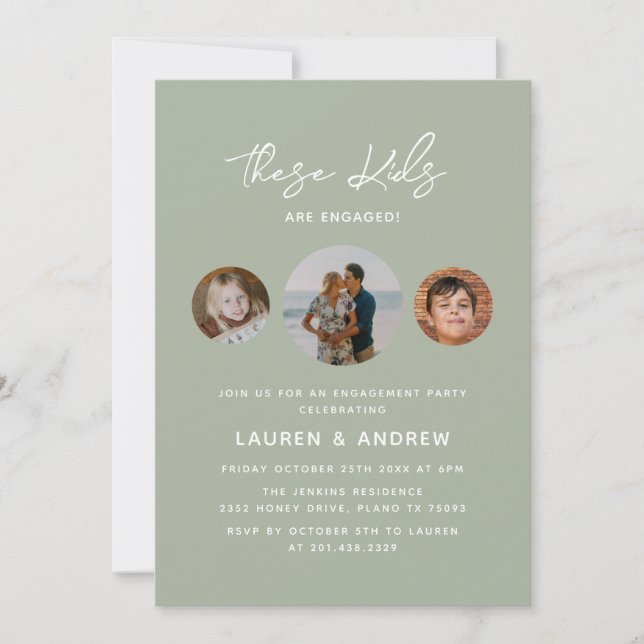 Elegant Sage Green Script Photo Engagement Party Invitation (Front)