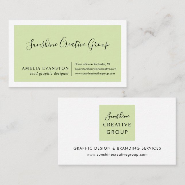 Elegant Sage Green Script Professional Business Card (Front/Back)