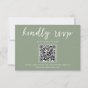 Elegant Sage Green Script QR Code Wedding Website RSVP Card