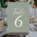 Elegant Sage Green Script Table Numbers<br><div class="desc">Designed to coordinate with our Signature wedding collection. These elegant sage green table numbers can be personalised in chic white lettering. Designed by Thisisnotme©</div>