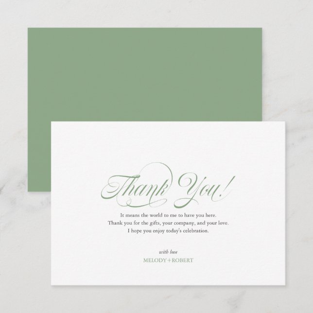 Elegant Sage-green Script Thank You Card (Front/Back)