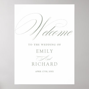 Elegant Sage Green Script Wedding Welcome Sign