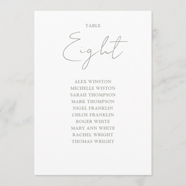 Elegant Sage Green Seating Chart Table Number (Front)