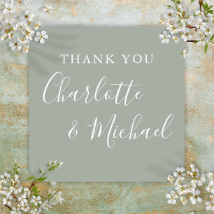 Elegant Sage Green Signature Script Thank You Square Sticker