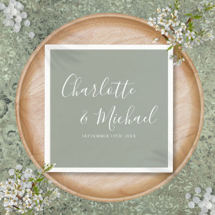 Elegant Sage Green Signature Wedding Napkin