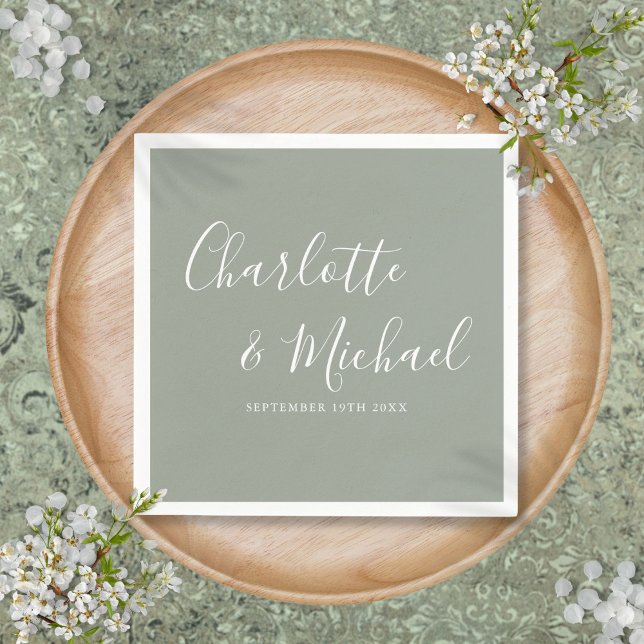 Elegant Sage Green Signature Wedding Napkin (Elegant Sage Green Signature Wedding Napkins)