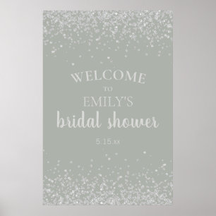 Elegant Sage Green Silver Confetti Bridal Shower Poster