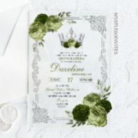 Elegant Sage Green Silver Crown Quinceanera
