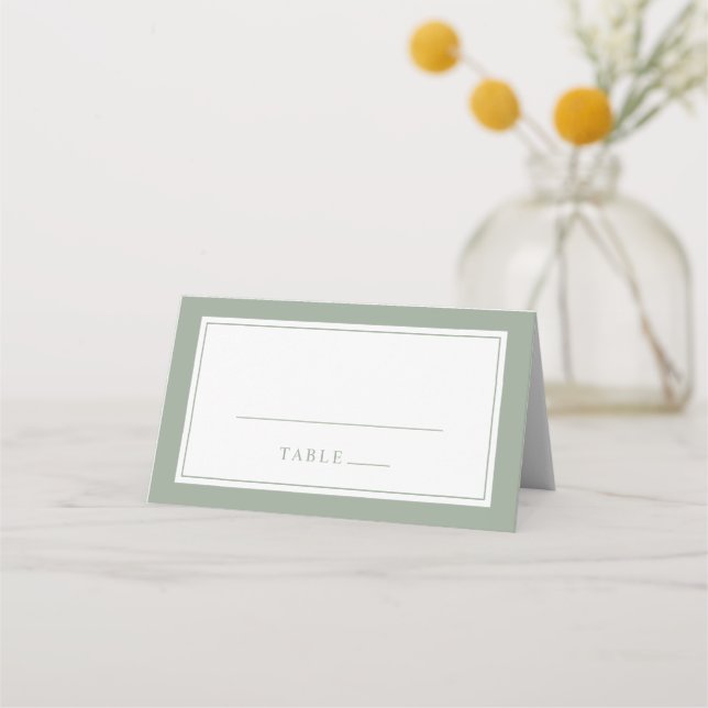 Elegant Sage Green Simple Minimal Border Wedding Place Card (Front)