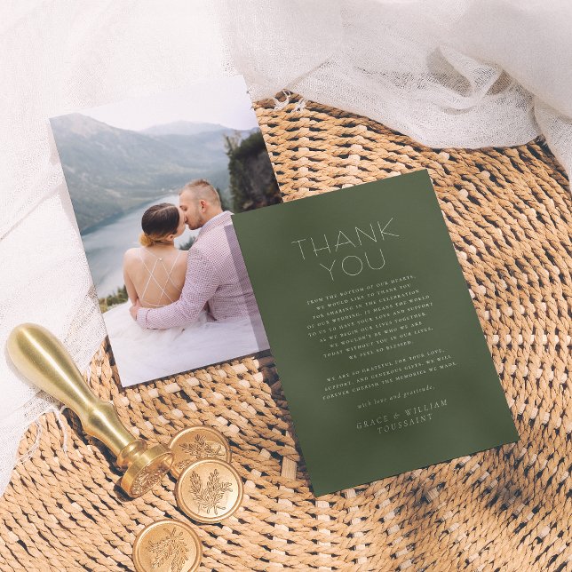 Elegant Sage Green Simple Photo Wedding Thank You Card (Creator Uploaded)