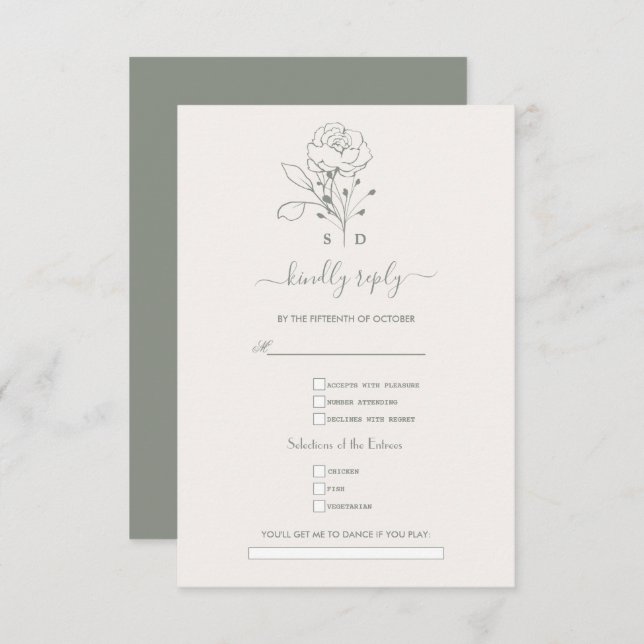 Elegant Sage Green Simple Song Request Wedding  RSVP Card (Front/Back)
