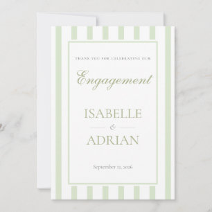 Elegant Sage Green Stripe Engagement Thank You Card
