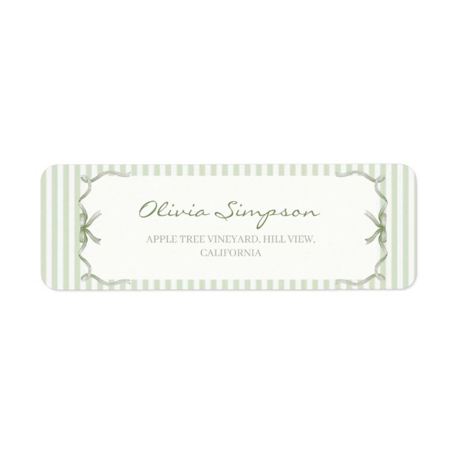 Elegant Sage Green Stripe Wedding Address (Front)