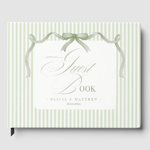 Elegant Sage Green Stripe Wedding Guest Book