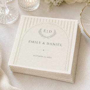 Elegant Sage Green Striped Monogram Wedding Napkin