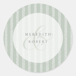 Elegant Sage Green Stripes & Ampersand Wedding Classic Round Sticker