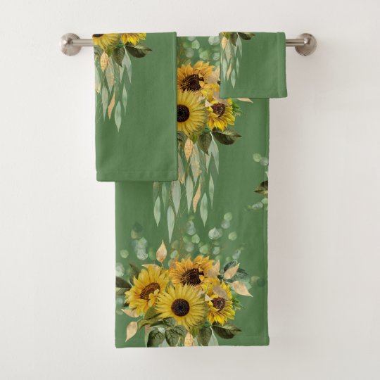 ELEGANT SAGE GREEN SUNFLOWER BATHROOM TOWEL SET Zazzle.co.uk