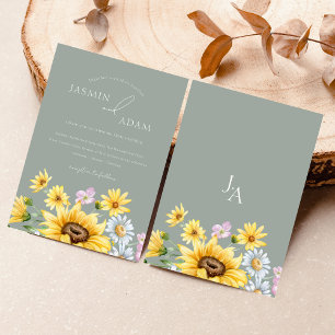 Elegant Sage Green Sunflower Floral Wedding Invitation
