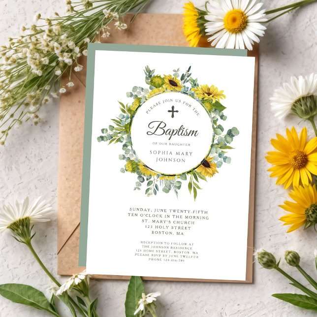 Elegant Sage Green Sunflower Wreath Invitation (Elegant Sage Green Sunflower Wreath Invitation)
