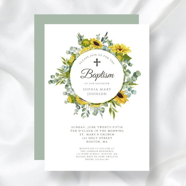 Elegant Sage Green Sunflower Wreath Invitation (Elegant Sage Green Sunflower Wreath Invitation)