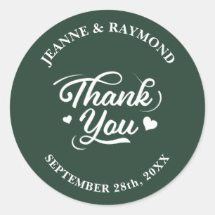 Elegant Sage Green Thank You Love Wedding Favour Classic Round Sticker