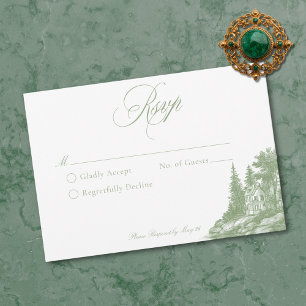Elegant Sage Green Toile French Manor Wedding RSVP Card