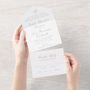 Elegant Sage Green Traditional Wedding All In One Invitation
